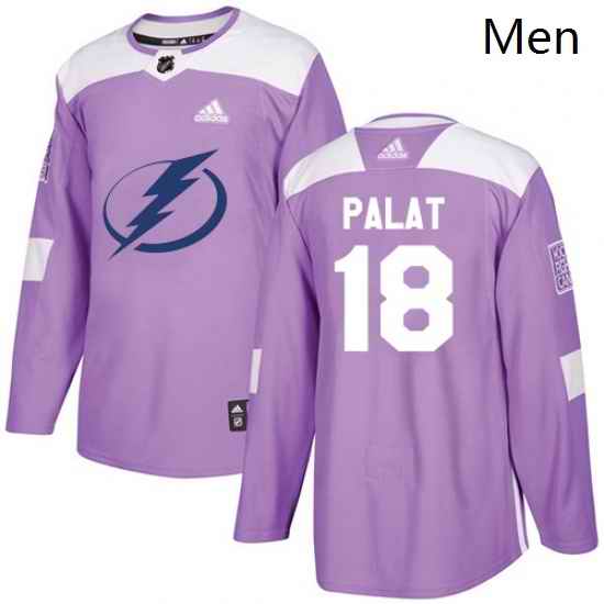 Mens Adidas Tampa Bay Lightning 18 Ondrej Palat Authentic Purple Fights Cancer Practice NHL Jersey